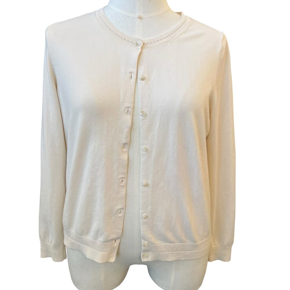 Boden Large Ivory Cardigan Button Front Crew Neck Lightweight Classic EUC